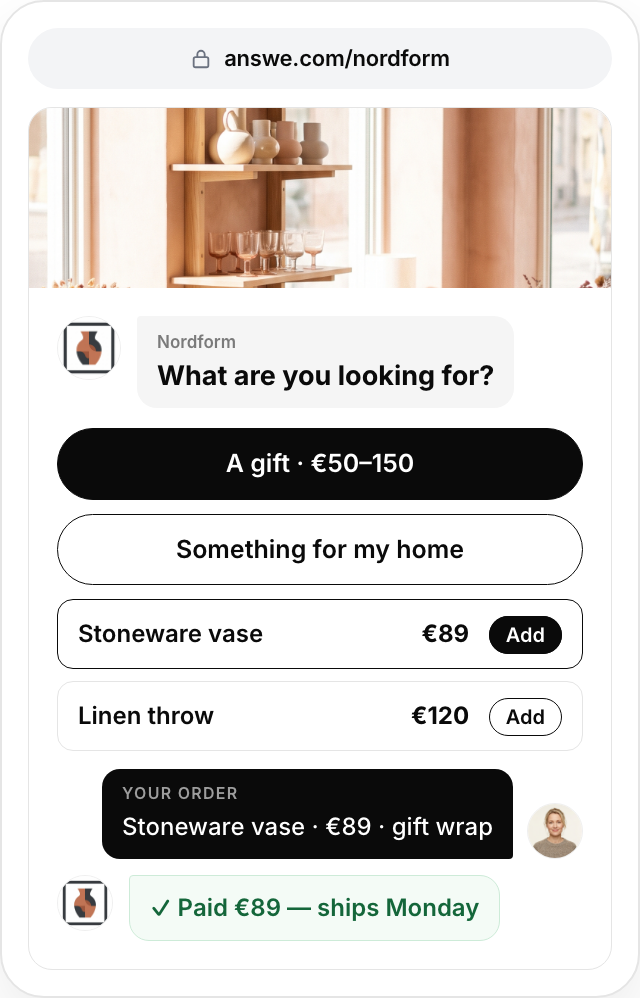 Buy — Turn product questions into completed orders